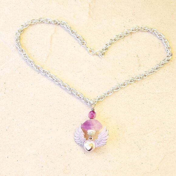 Winged Heart Amethyst Necklace ~ Hand Painted, One-of-a-Kind, Spiritual Gift - Picture 6 of 16